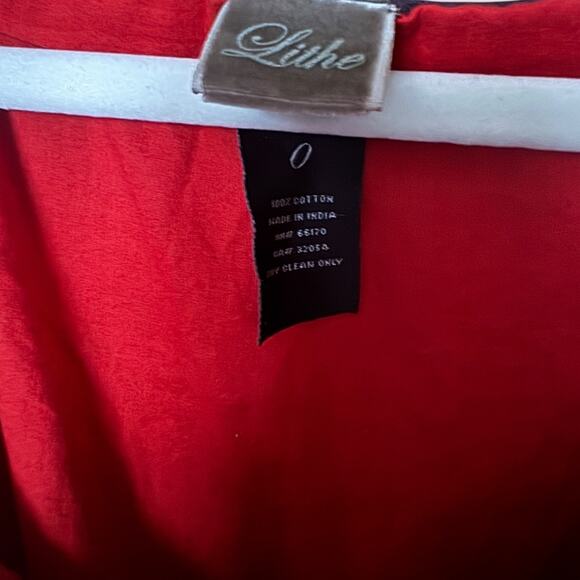 Anthropologie Lithe Embroidered Red Puff Sleeve Blouse - Picture 4 of 4